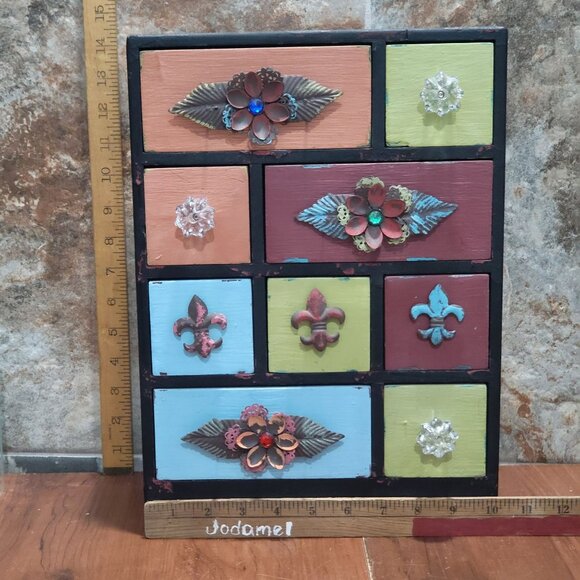 Multi Color 9 Drawer Wood Cabinet Small Chest Box Desk Organizer - Picture 10 of 17